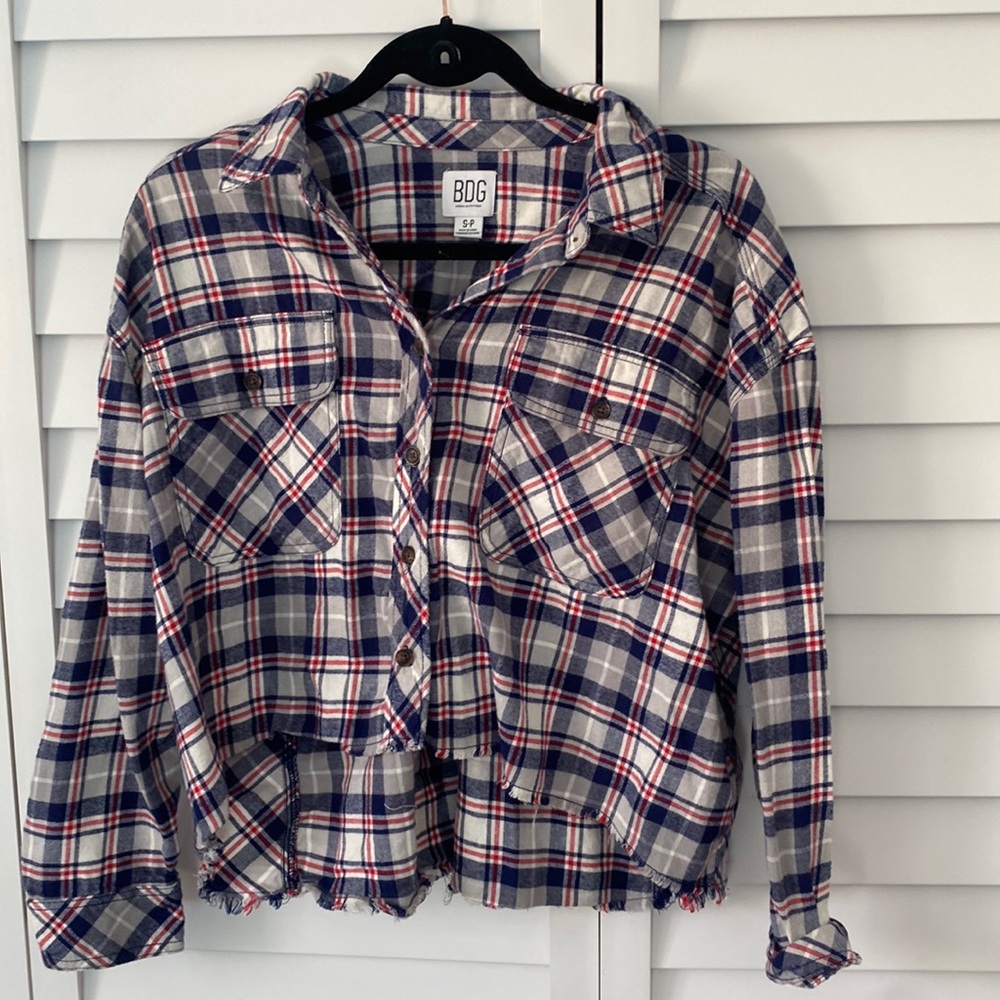 BDG Urban Outffiters Red/Blue Plaid Cropped Flannel Small